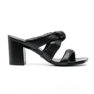 Stuart Weitzman Black Leather kitten heel knot detail square toe Mules size 8